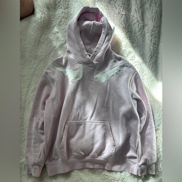 Nike - Pink and White Logo Colorblock Hooded Sweatshirt - Picture 1 of 6